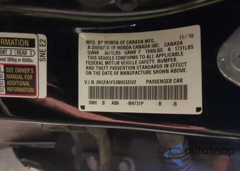 2011 Honda Civic Lx from USA, damaged, VIN 2HGFA1F53BH532522